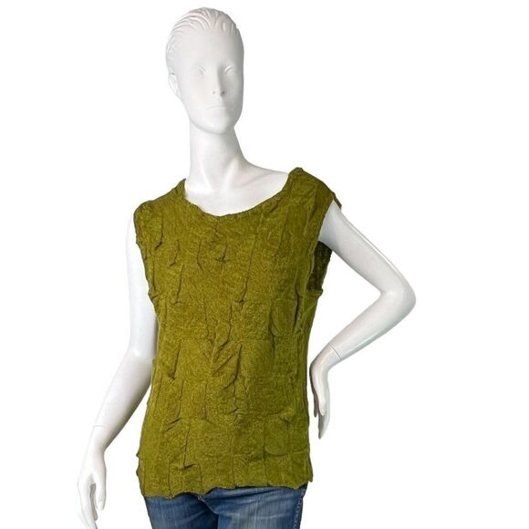 Butapana Japan Olive Green Gold Textured Knit Sleeveless Sweater Tank Size Small - Picture 1 of 12